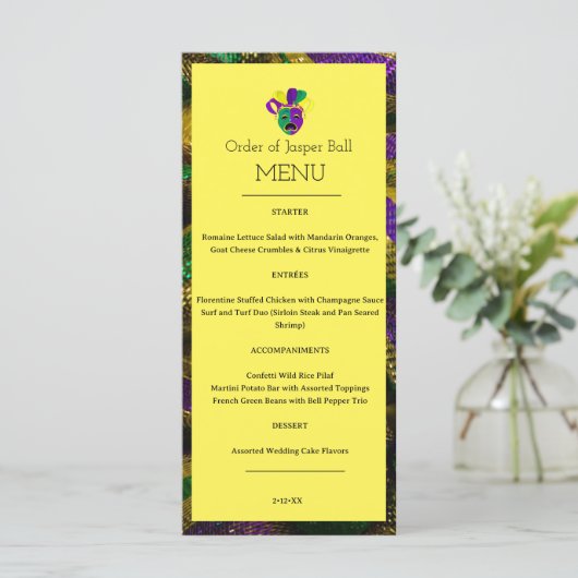 Mardi Gras Menu Menükarte (Stehend Vorderseite)