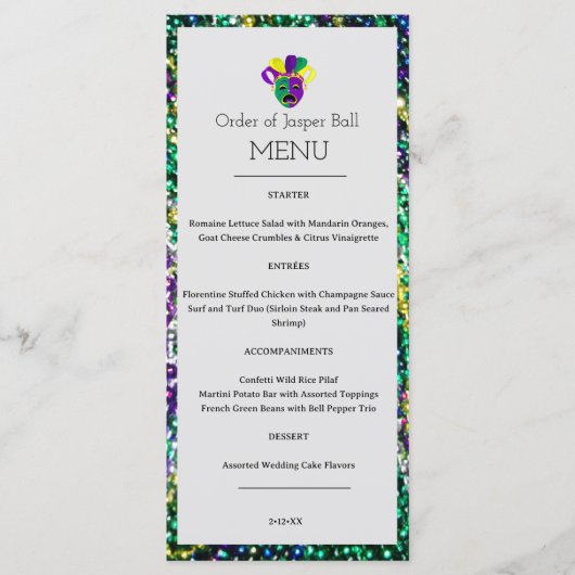 Mardi Gras Menu Menükarte (Vorderseite)
