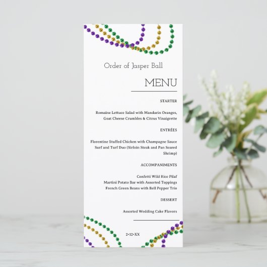 Mardi Gras Menu Menükarte (Stehend Vorderseite)