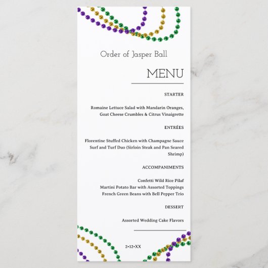 Mardi Gras Menu Menükarte (Vorderseite)