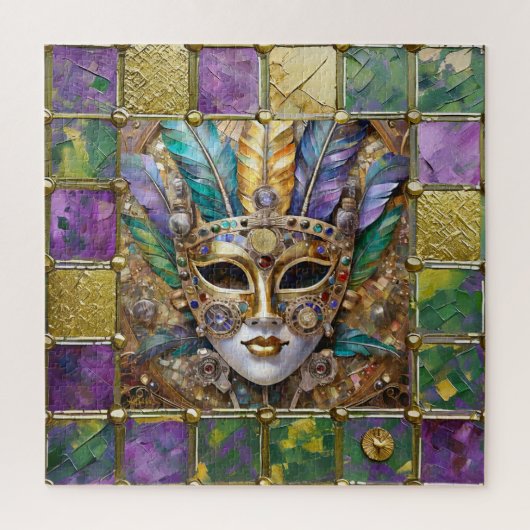 Mardi Gras Metal Keramik Farbenfrohe Feather Maske Puzzle (Vertikal)