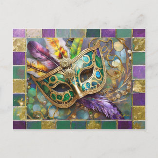 Mardi Gras Metal Keramik Feather Mask Postkarte
