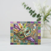 Mardi Gras Metal Keramik Feather Mask Postkarte (Stehend Vorderseite)
