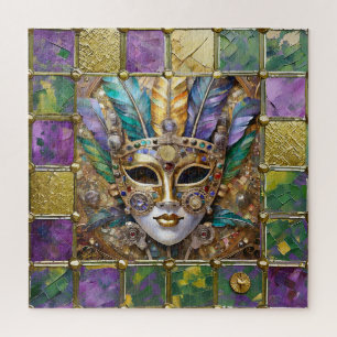 Mardi Gras Metall Keramik Bunte Feder Maske Puzzle
