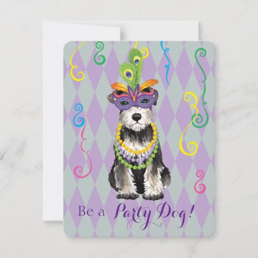 Mardi Gras Mini Schnauzer Einladung (Vorderseite)