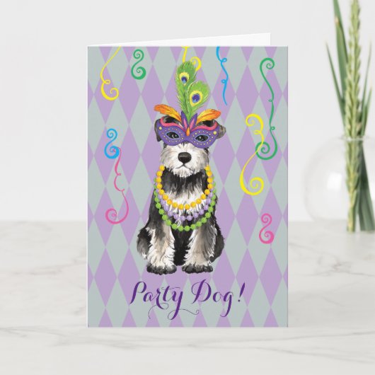 Mardi Gras Mini Schnauzer Karte (Vorderseite)