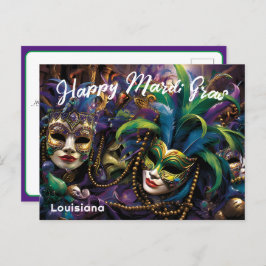 💚 💜 💛 Mardi Gras mit schönen Masken Postkarte