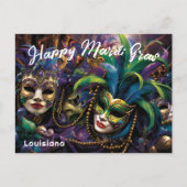 💚 💜 💛 Mardi Gras mit schönen Masken Postkarte (Vorderseite)