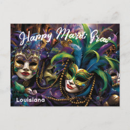 💚 💜 💛 Mardi Gras mit schönen Masken Postkarte