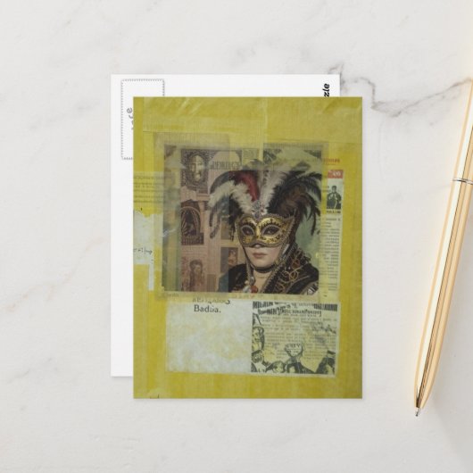 Mardi Gras Mixed Media Collage Postkarte (Vorderseite/Rückseite Beispiel)