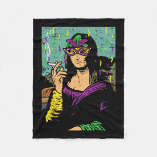 Mardi Gras Mona Lisa Rauchen Weed Stoner Geschenk Fleecedecke