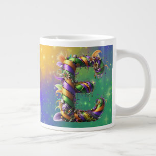 Mardi Gras Monogram Initial E Jumbo-Tasse