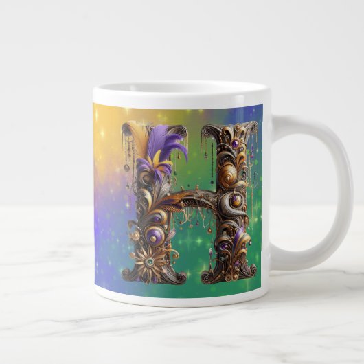 Mardi Gras Monogram Initial H Jumbo-Tasse (Rechts)