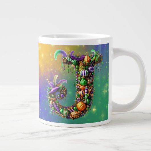 Mardi Gras Monogram Initial J Jumbo-Tasse (Rechts)