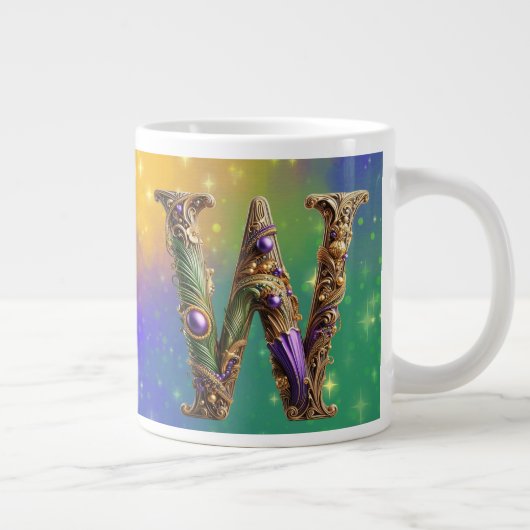 Mardi Gras Monogram Initial W Jumbo-Tasse (Rechts)
