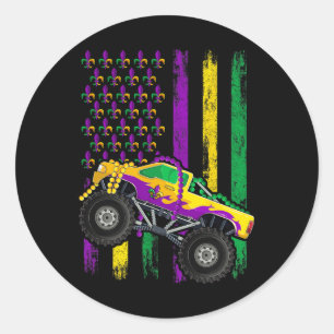 Mardi Gras Monster Truck Beads Flag Shirt Runder Aufkleber