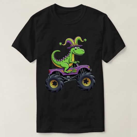 Mardi Gras Monster Truck Dinosaur rex T-Shirt (Design vorne)