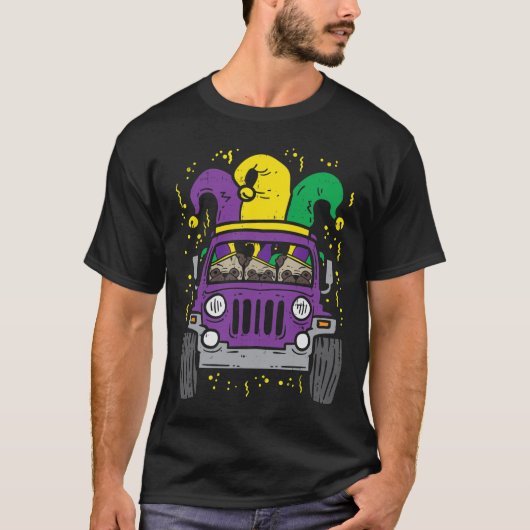 Mardi Gras Monster Truck Jester Mops Carnival Dog T-Shirt (Vorderseite)