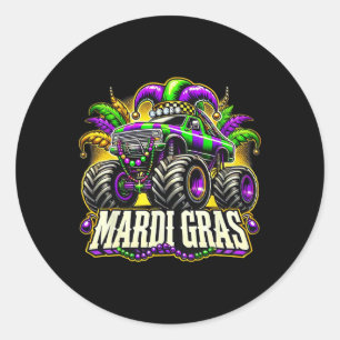 Mardi Gras Monster Truck Narrren Karneval Jungen M Runder Aufkleber