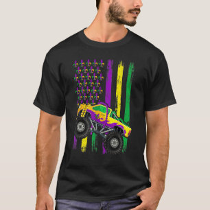 Mardi Gras Monster Truck Perlen Flag Shirt, Kinder T-Shirt
