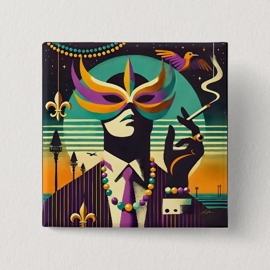 Mardi Gras Mr. Death the Raucher Man Button (Vorderseite)