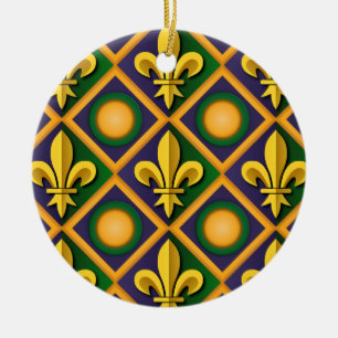 Mardi-Gras-Muster mit goldenem fleur-de-lis Keramik Ornament