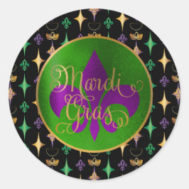 Mardi Gras Muster mit Perlen auf schwarz Runder Aufkleber