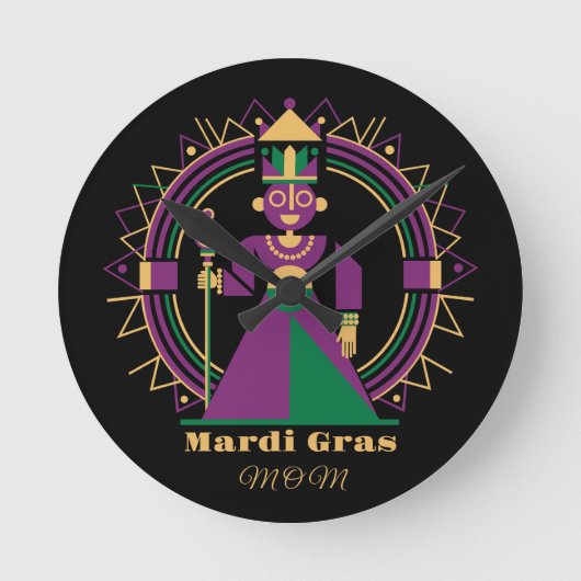 Mardi Gras Mutter 2026 Königin Runde Wanduhr (Vorderseite)