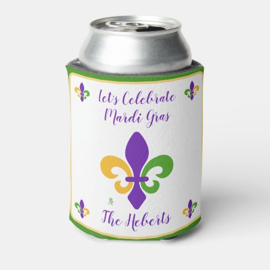 Mardi Gras NAME Green Gold Purple Fleur de Lis Dosenkühler (Kanne Rückseite)