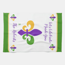 Mardi Gras NAME Green Gold Purple Fleur de Lis Geschirrtuch