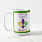 Mardi Gras NAME Green Gold Purple Fleur de Lis Kaffeetasse (Links)