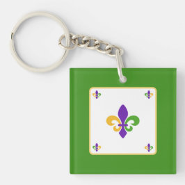 Mardi Gras NAME Green Gold Purple Fleur de Lis Schlüsselanhänger