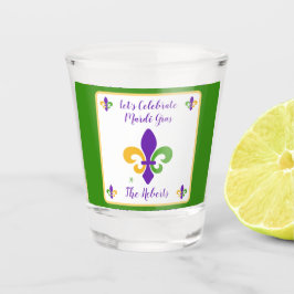 Mardi Gras NAME Green Gold Purple Fleur de Lis Schnapsglas