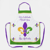 Mardi Gras NAME Green Gold Purple Fleur de Lis Schürze (Vorderseite)