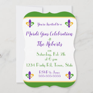 Mardi Gras NAME Grün Gold Lila Fleur de Lis Einladung