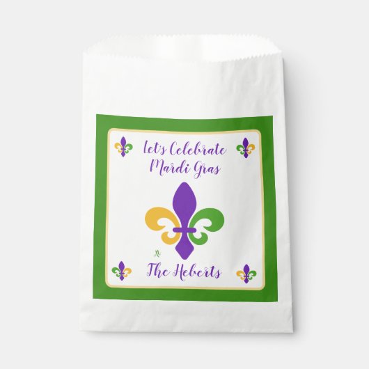 Mardi Gras NAME Grün Gold Lila Fleur de Lis Geschenktütchen (Vorderseite)