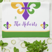 Mardi Gras NAME Grün Gold Lila Fleur de Lis Geschirrtuch (Gefaltet)