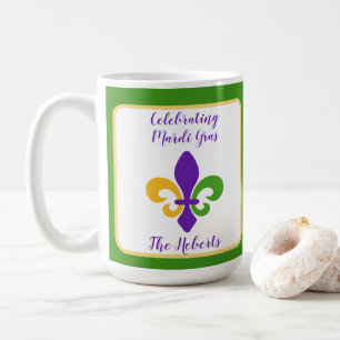 Mardi Gras NAME Grün Gold Lila Fleur de Lis Kaffeetasse
