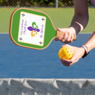 Mardi Gras NAME Grün Gold Lila Fleur de Lis Pickleball Schläger