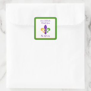 Mardi Gras NAME Grün Gold Lila Fleur de Lis Quadratischer Aufkleber