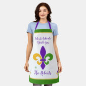 Mardi Gras NAME Grün Gold Lila Fleur de Lis Schürze (Getragen)