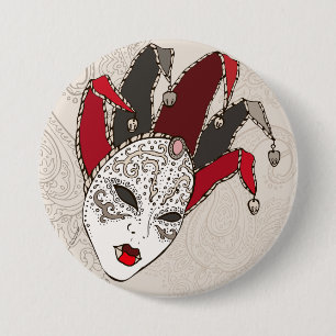 Mardi Gras Narrenmaske Venetianischer Karneval Button