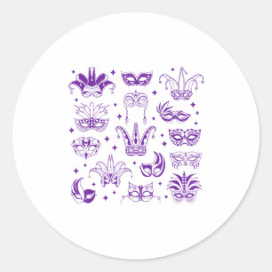 Mardi Gras Narrenmasken-Strichzeichnung-Doodle-T-S Runder Aufkleber