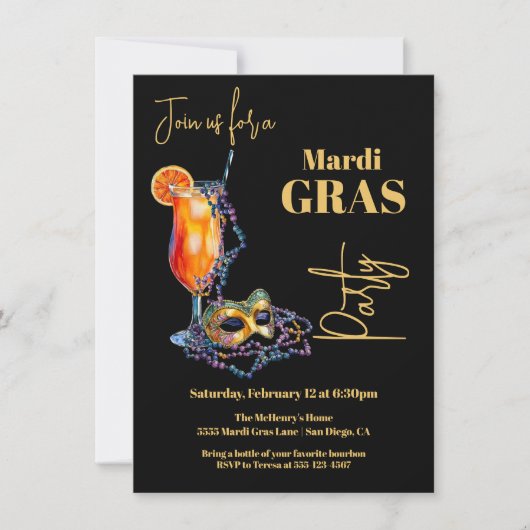 Mardi Gras New Orleans Abend Party Einladung (Vorderseite)