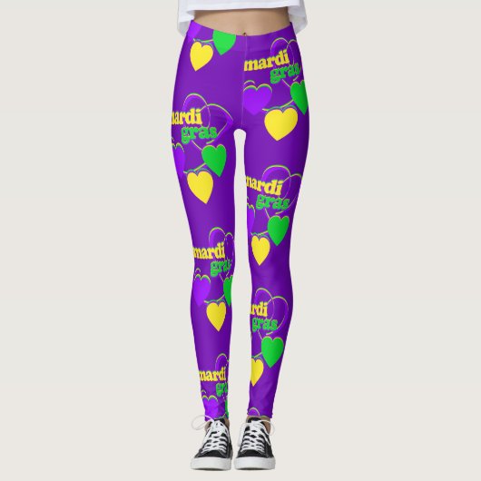 Mardi Gras New Orleans Lila grünes Gelb Niedlich Leggings (Vorderseite)