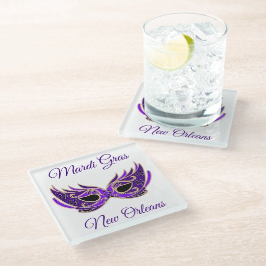 Mardi Gras New Orleans Mask Glasuntersetzer (Schrägansicht)