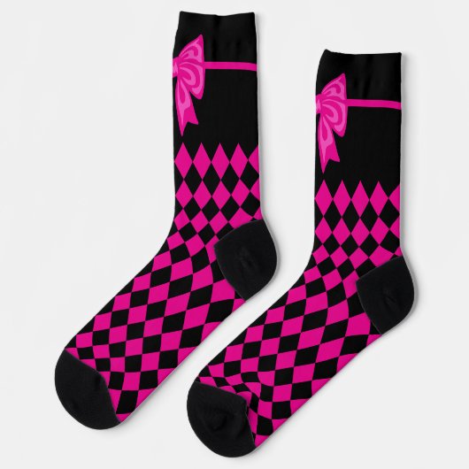 Mardi Gras Niedlich Bow Pink Black Carnival Socken (Linkes Detail)