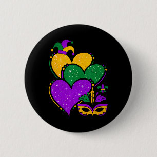 Mardi Gras Niedlich Hearts Frauen und Mädchen Vint Button