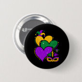 Mardi Gras Niedlich Hearts Frauen und Mädchen Vint Button (Vorne & Hinten)