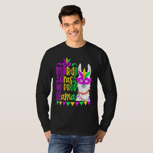 Mardi Gras No Prob Llama Alpaca Funny Carnival Cos T-Shirt (Vorne ganz)